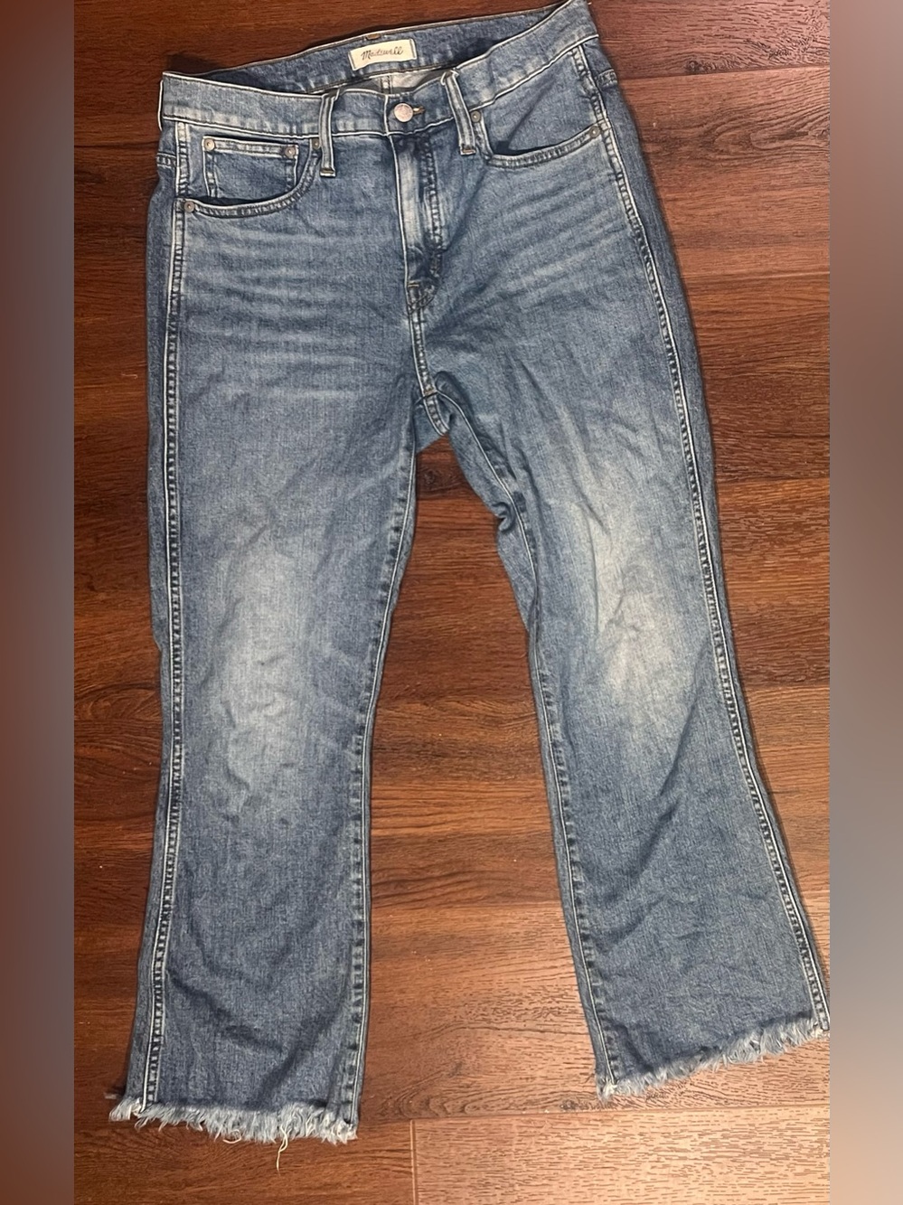 Madewell Cali Demi Boot Jeans 30 Medium Wash Raw Hem Cropped Denim Everyday fray